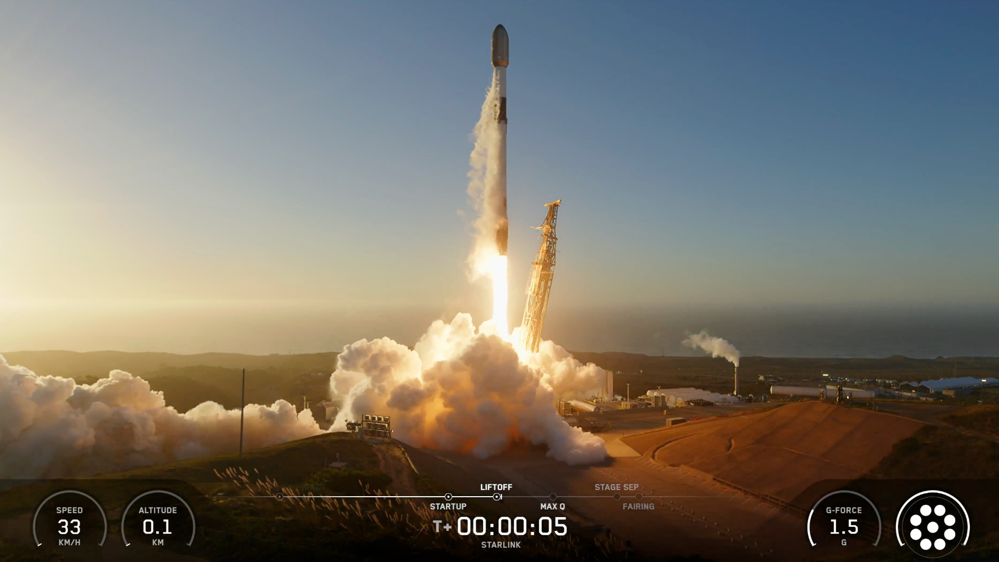 A SpaceX Falcon 9 rocket launches 28 Starlink satellites from Vandenberg Space Force Base in California on Oct. 27, 2025.