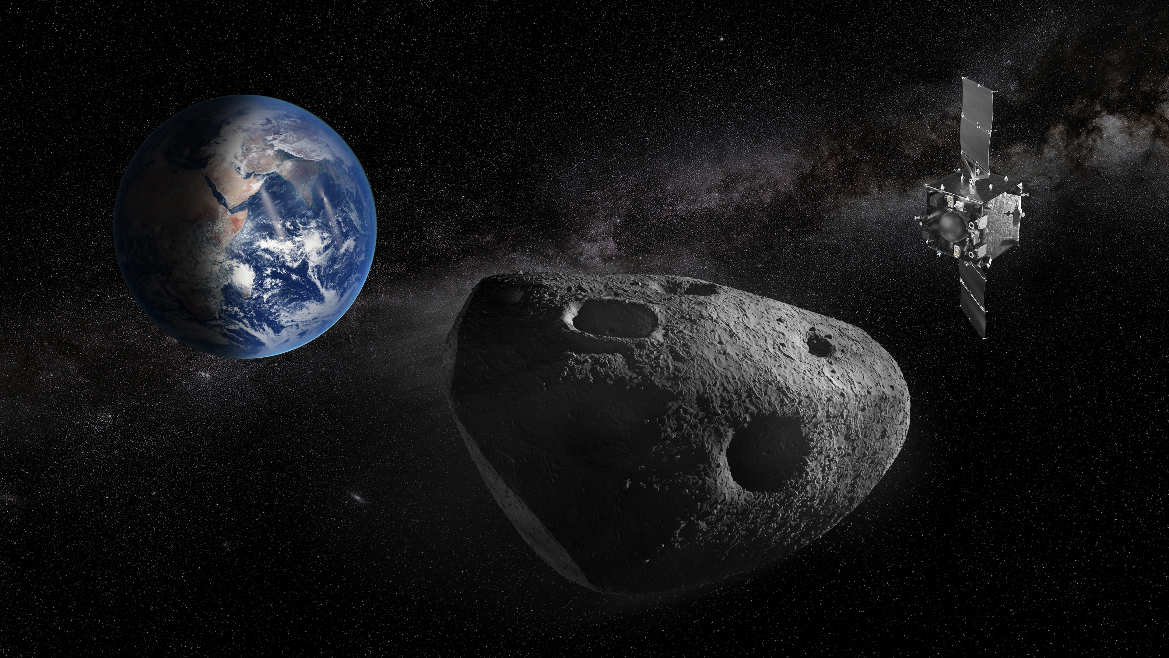 Artist's impression of the European Space Agency's Ramses (Rapid Apophis Mission for Space Safety) mission in action. 
